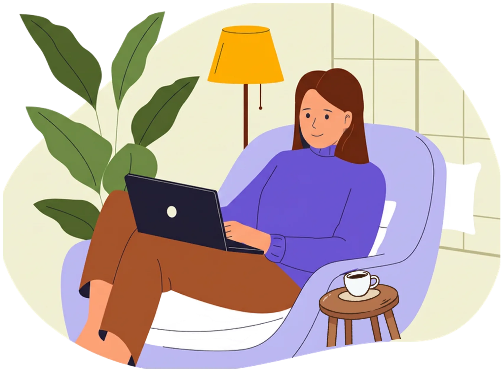 Person relaxing in an armchair comparing treatment options on a laptop
