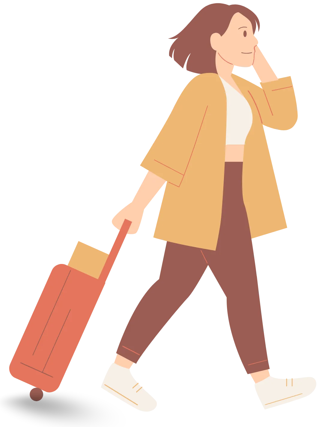 Woman walking with a rolling suitcase
